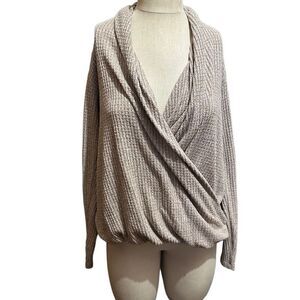 Akemi + Kin Anthropologie Woodruff Beige Tan Waffle Wrap Front Sweater Size S